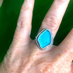 Blue sea glass ring Sterling Silver